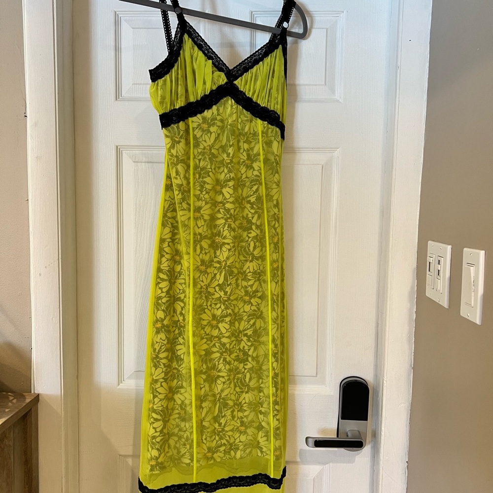 Yellow Floral Dress with Black Trim